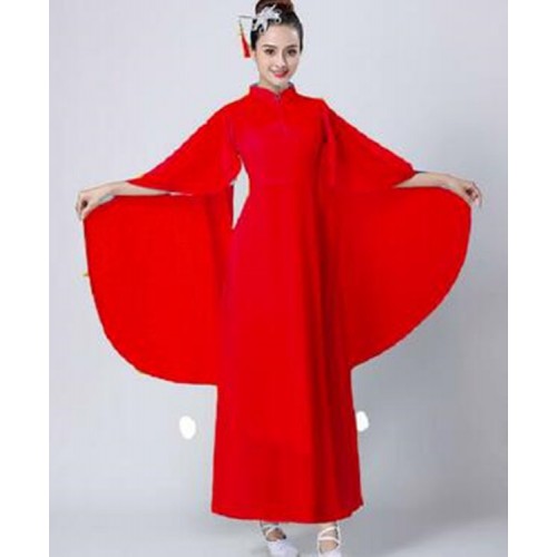 Women's chinese folk dance cotumes blue red hanfu fairy dresses ancient traditional yangko fan fairy drama cosplay stage performance dresses